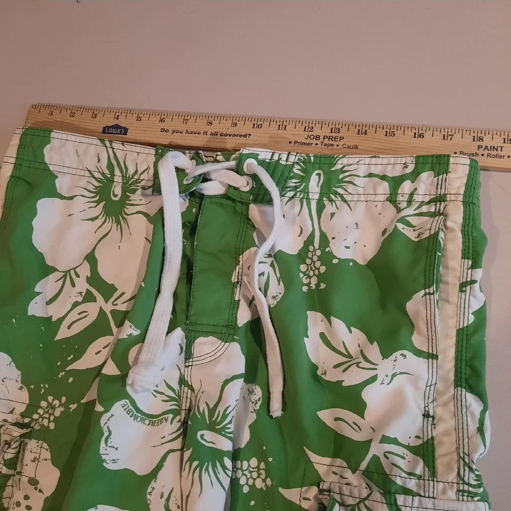 Vtg Abercrombie & Fitch Swim Trunks Mens 36? Green Hawaiian‎ Y2K Cargo Lined